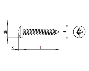 1x Linsenkopf-Blechschraube Ø4,2x19  (DIN 7981 - Form C & PZ, A2)