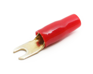 1x Gabel-Kabelschuh vergoldet f&uuml;r 10mm&sup2; M4  (rot)