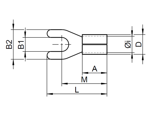 1x Gabel-Kabelschuh vergoldet für 25mm² M5 (rot)