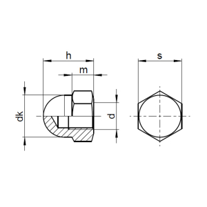 1x Hutmutter M10  (DIN 1587 - hohe Form - Polyamid PA natur)