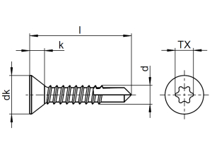 1x Bohrschraube mit Senkkopf Ø3,9x16  (DIN 7504 - Form O & TX, A2)