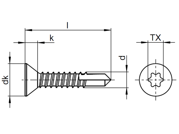 1x Bohrschraube Ø4,8x19 (DIN 7504 - Form O, A2)