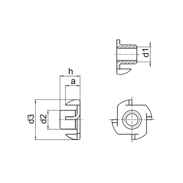 1x Einschlagmutter M10x12 (DIN 6930, VZ)