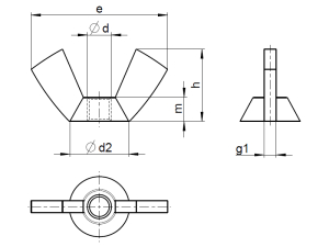 1x Flügelmutter M6  (DIN 315 A - A4, amerikanische Form)