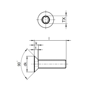 1x Senkkopfschraube M2x6  (ISO 14581 - Torx TX, A2)
