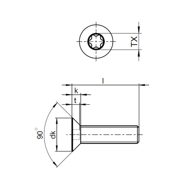 1x Senkkopfschraube M8x10 (ISO 14581 - Torx TX, A2)