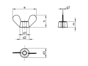 1x Flügelmutter M3  (DIN 315 D - deutsche Form, A2)