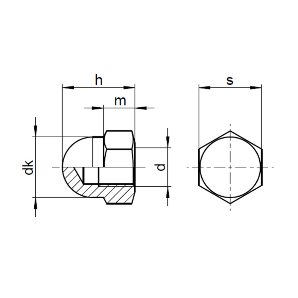 1x Hutmutter M4 (DIN 1587 - hohe Form - 6, VZ)