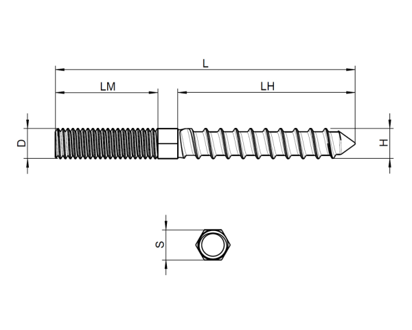 1x Stockschraube M12x140 (Art 1440, A2)