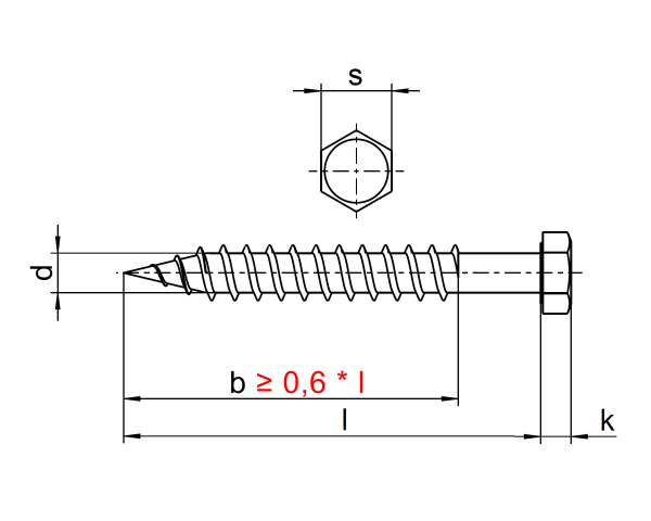 1x Sechskant-Holzschraube Ø4x25 (DIN 571, A2)