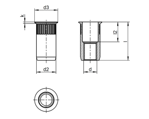 1x Einnietmutter M12x24  (SK groß, Rundschaft...