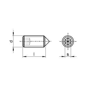 1x Gewindestift M5x45  (DIN 914 - ISK & Spitze, A2)