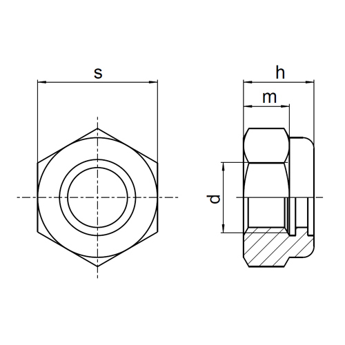 1x Sechskant-Stopmutter M10 (DIN 985 - niedrige Form, A2)